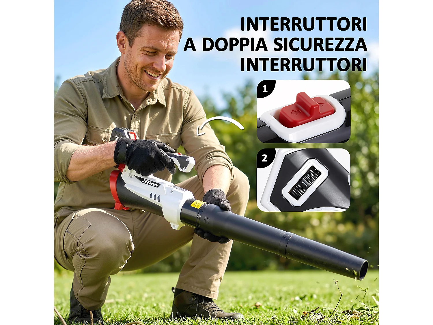 Soffiatore per foglie cordless a batteria 6 velocità leggero