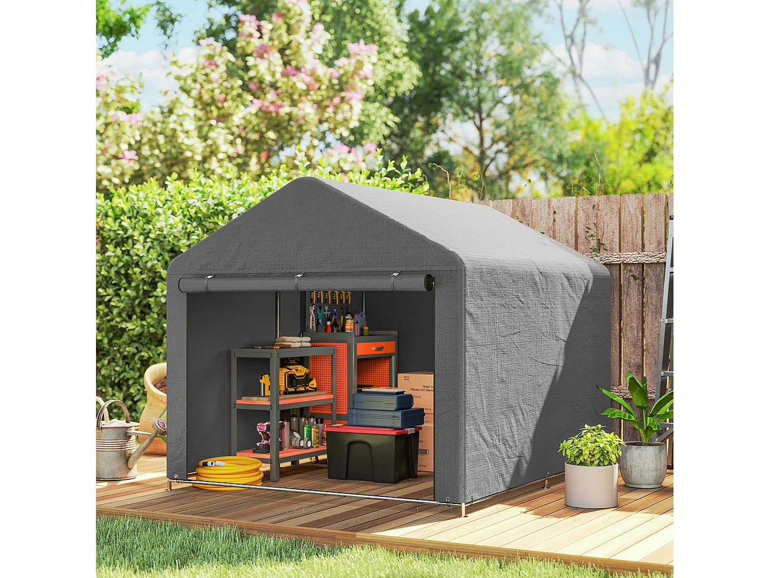 Capanno da giardino 2x2.4 m impermeabile con porta avvolgibile grigio