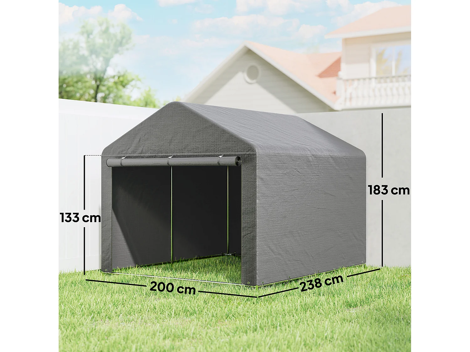 Capanno da giardino 2x2.4 m impermeabile con porta avvolgibile grigio