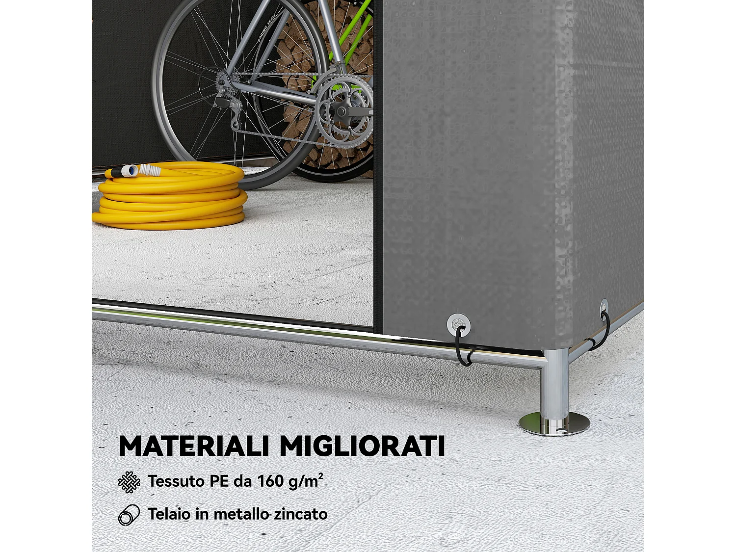 Capanno da giardino 2x2.4 m impermeabile con porta avvolgibile grigio
