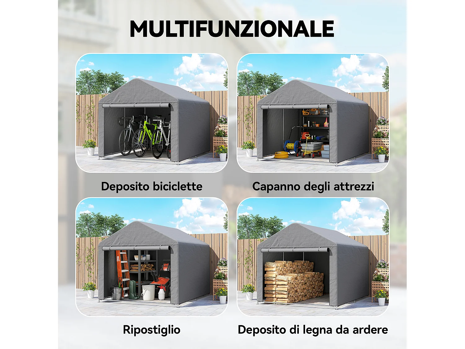 Capanno da giardino 2x2.4 m impermeabile con porta avvolgibile grigio