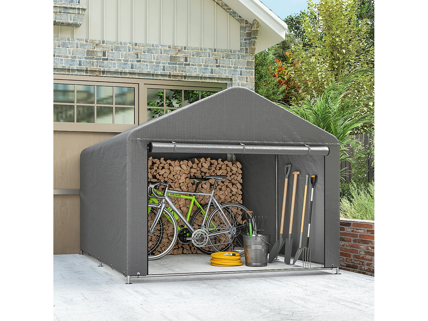 Capanno da giardino 2x2.4 m impermeabile con porta avvolgibile grigio