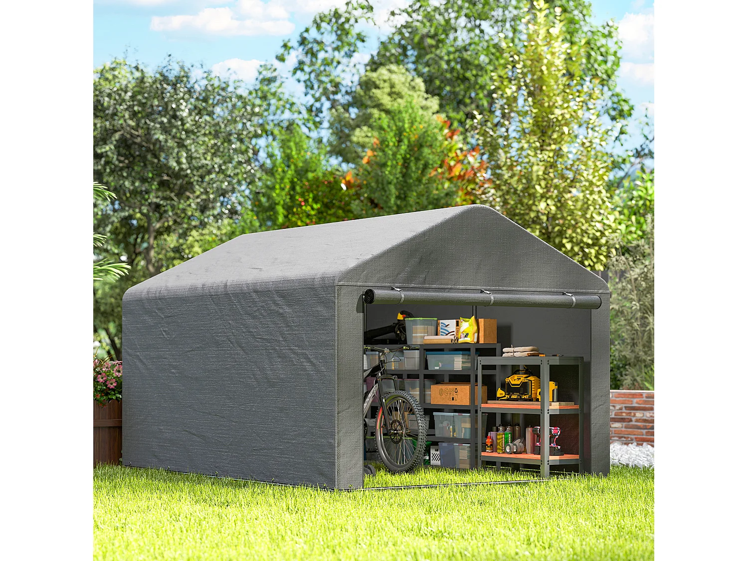 Capanno da giardino 2x2.4 m impermeabile con porta avvolgibile grigio