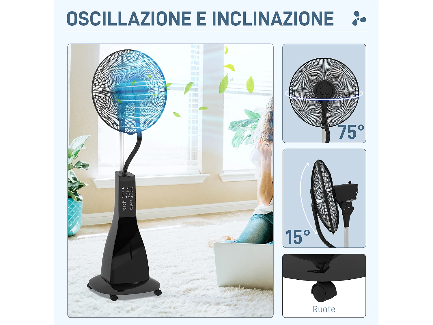 Ventilatore nebulizzatore con serbatoio 3l a 3 modalità e 3 velocità