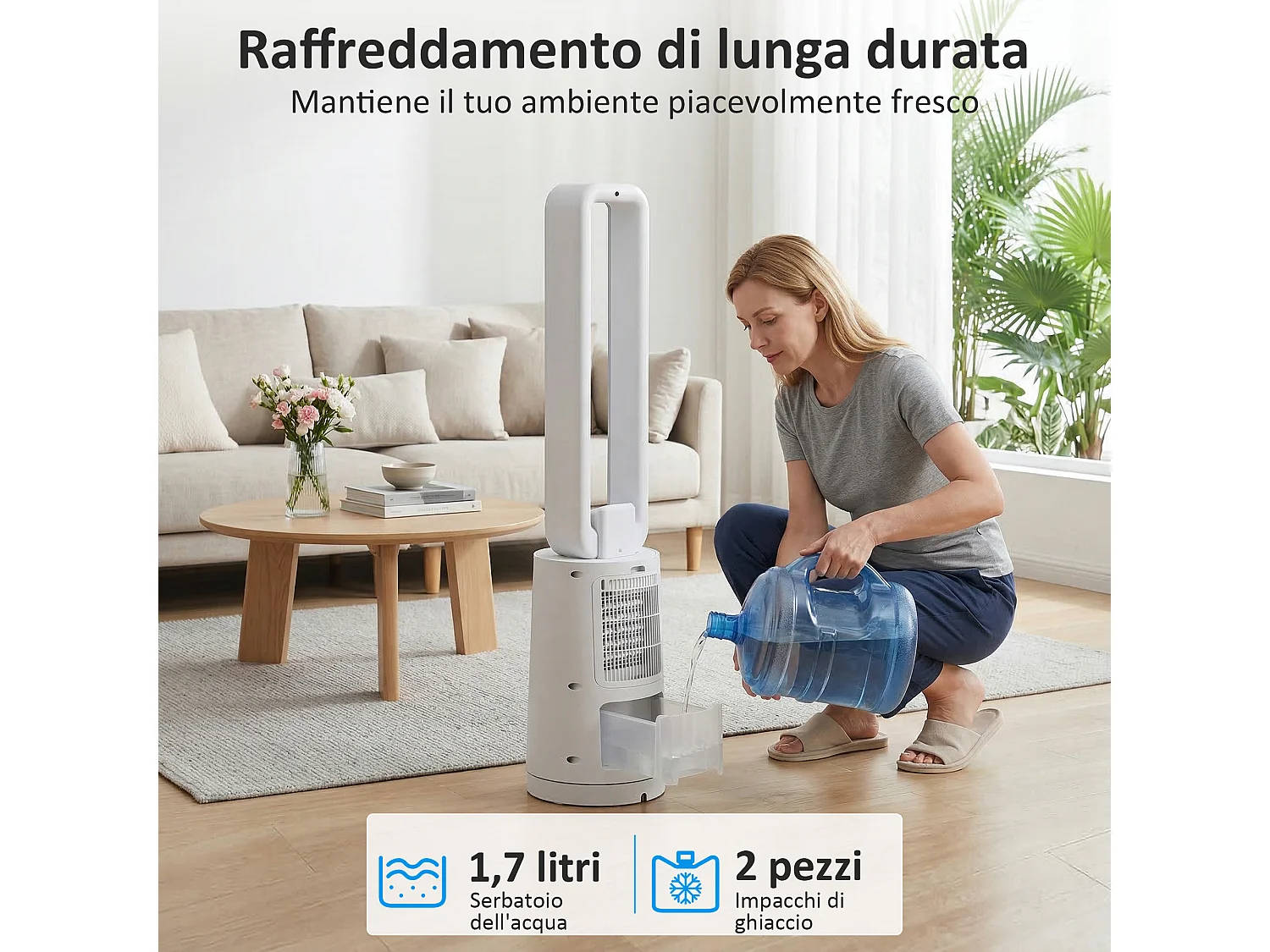 Raffrescatore evaporativo con timer 15h in plastica bianco