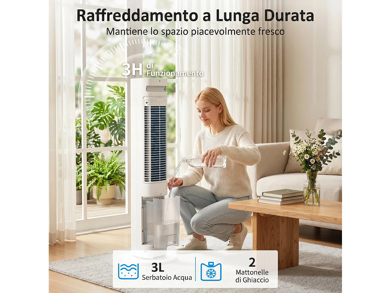 Raffrescatore d'aria a torre 3-in-1 portatile bianco
