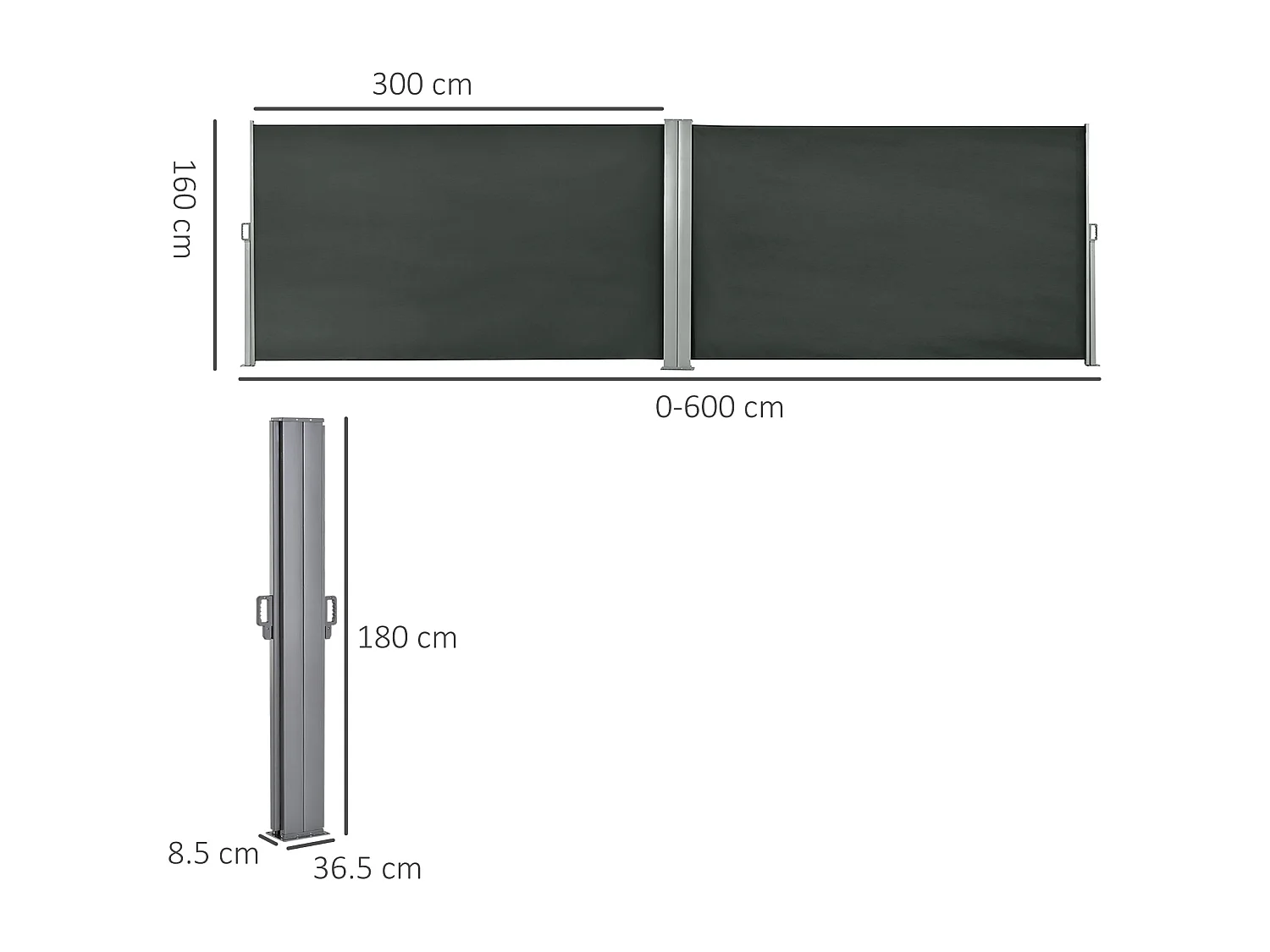 Divisore da giardino estensibile 6x1.8 m con maniglia grigio