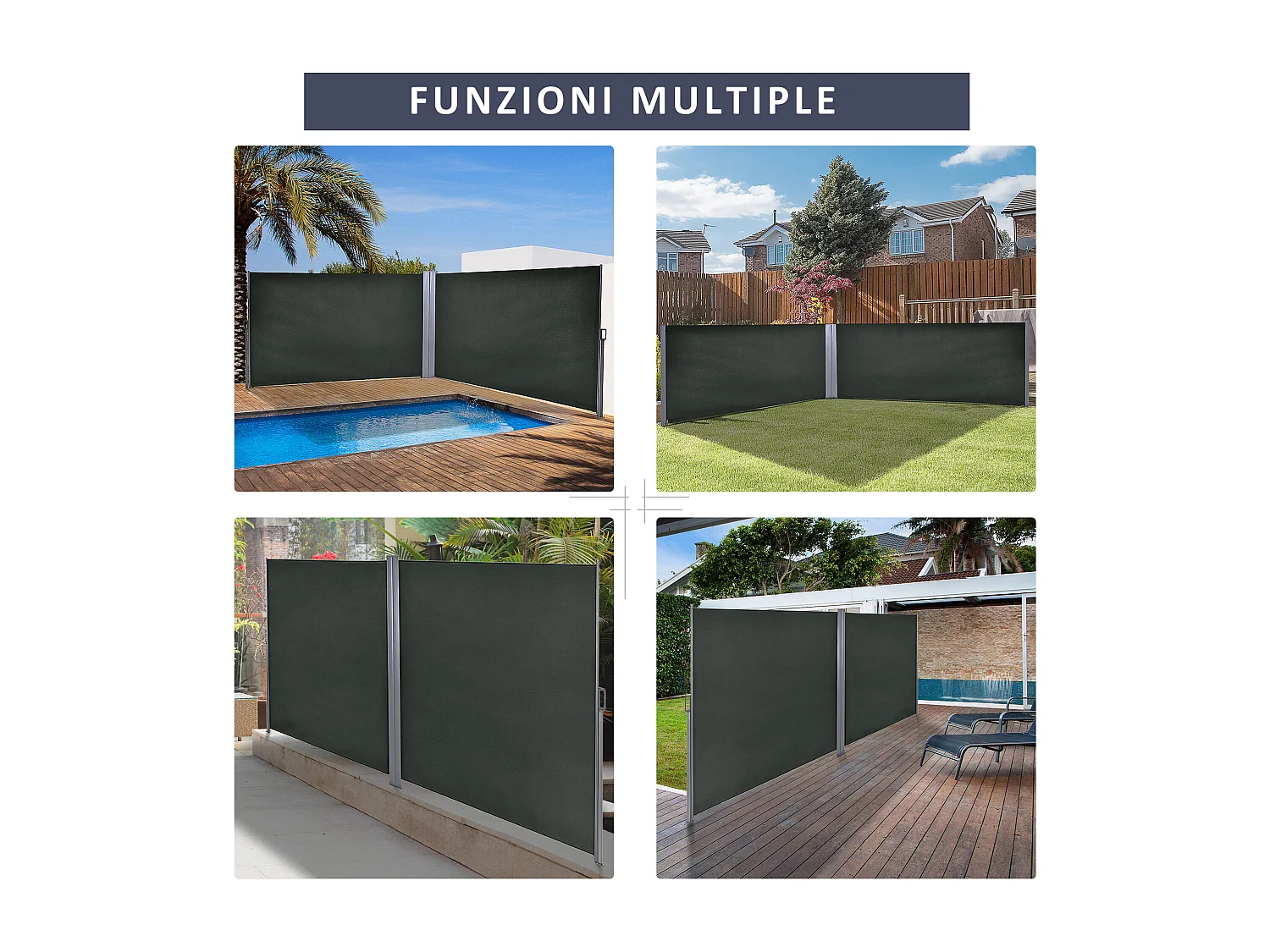 Divisore da giardino estensibile 6x1.8 m con maniglia grigio