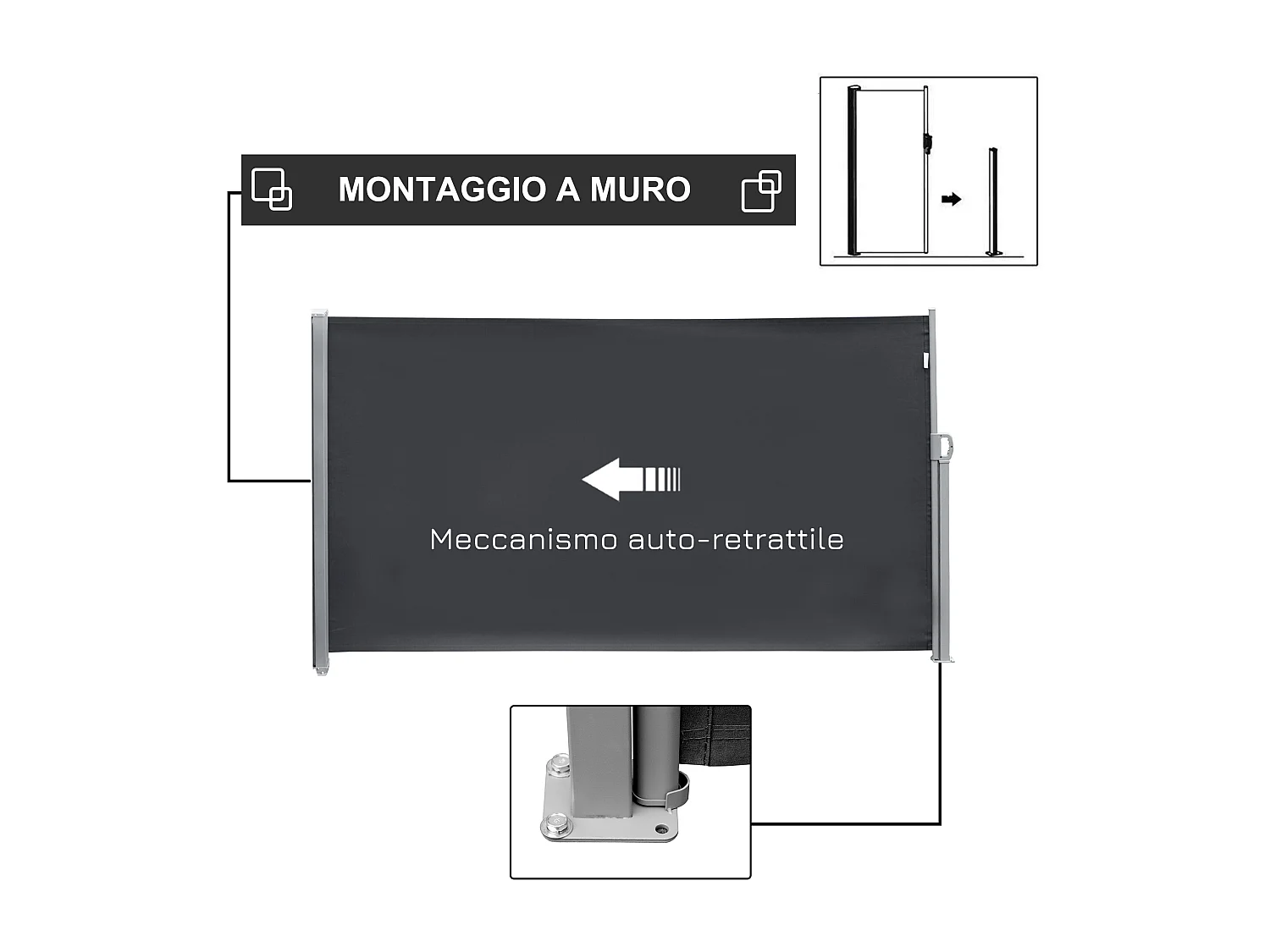 Frangivista da giardino estensibile e avvolgibile 3x1.8m grigio