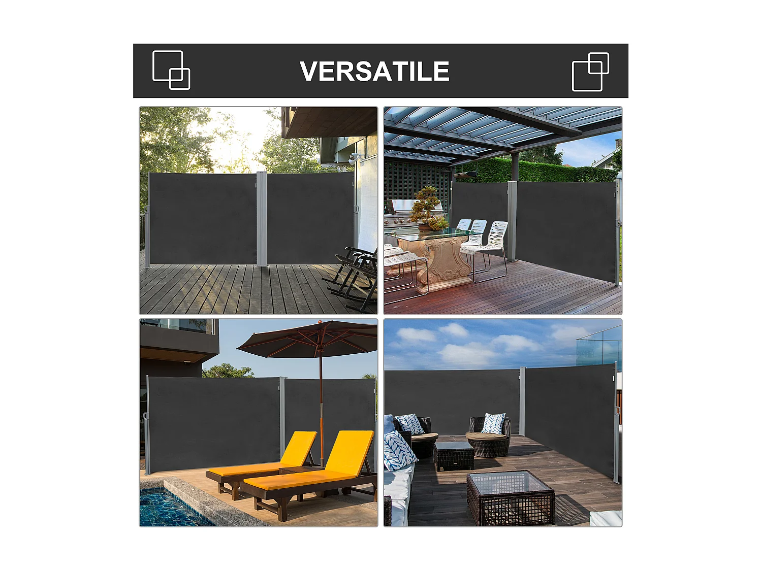 Frangivista da giardino estensibile e avvolgibile 3x1.8m grigio
