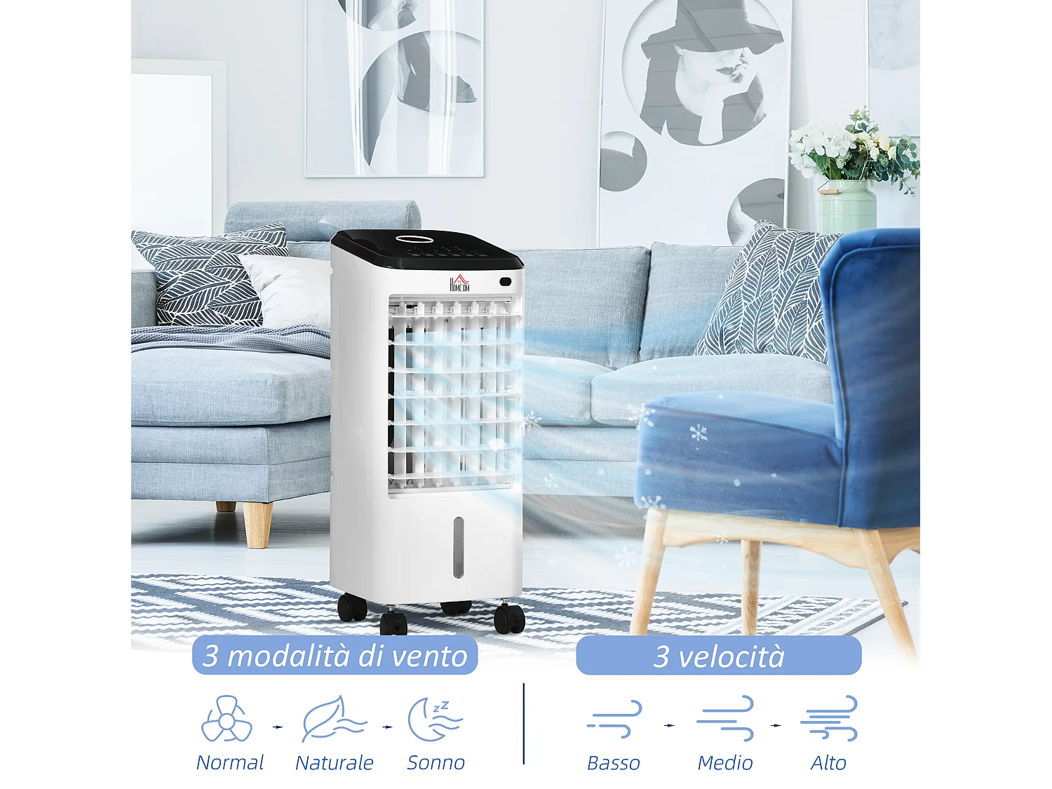 Raffrescatore evaporativo 65w 24.5x27x60 cm in abs bianco