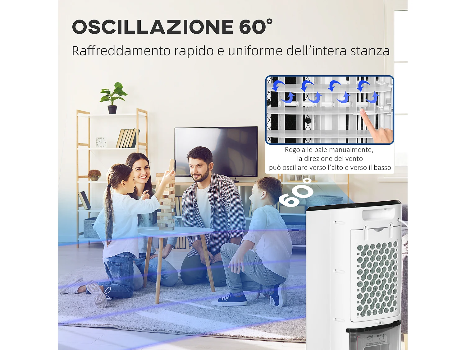 Raffrescatore evaporativo 65w 24.5x27x60 cm in abs bianco