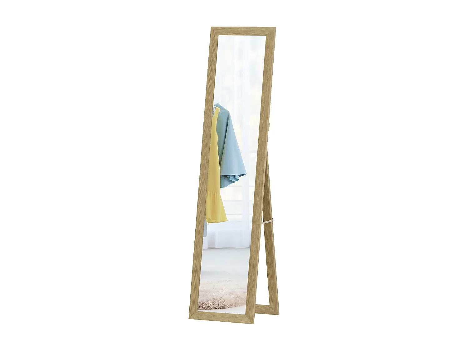 Specchio con cornice in mdf con piedini e ganci color quercia
