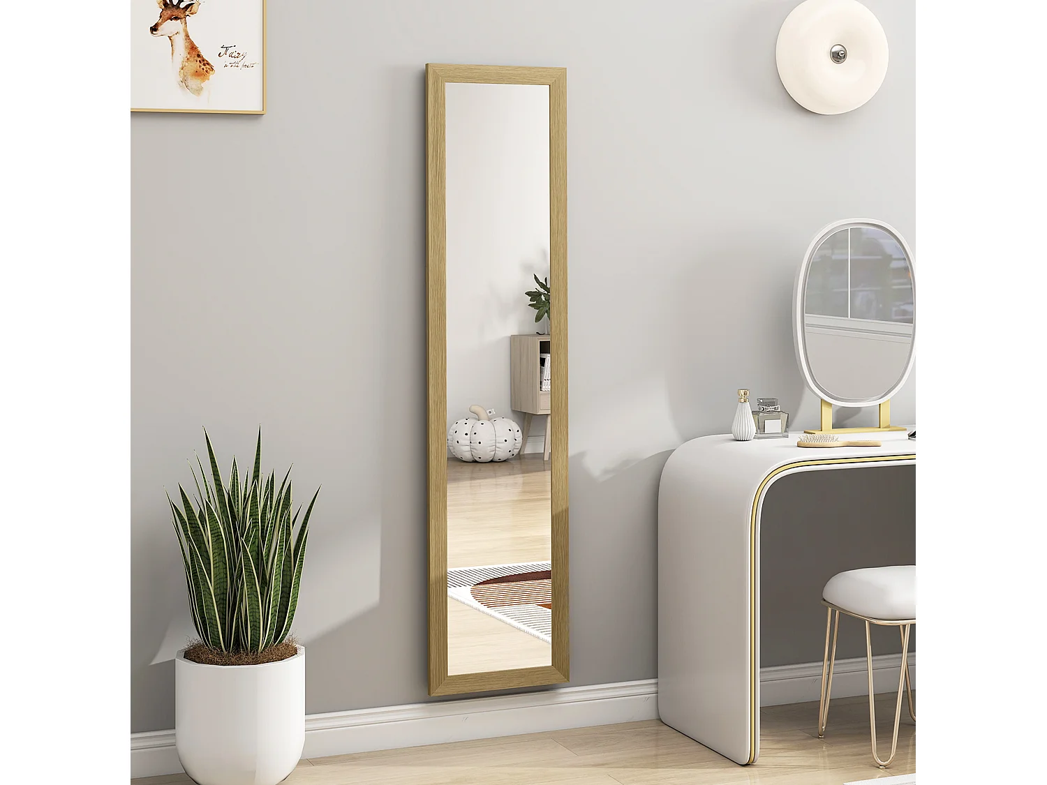 Specchio con cornice in mdf con piedini e ganci color quercia
