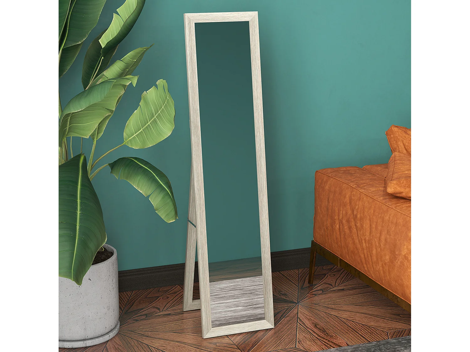 Specchio da terra moderno con cornice e supporto grigio