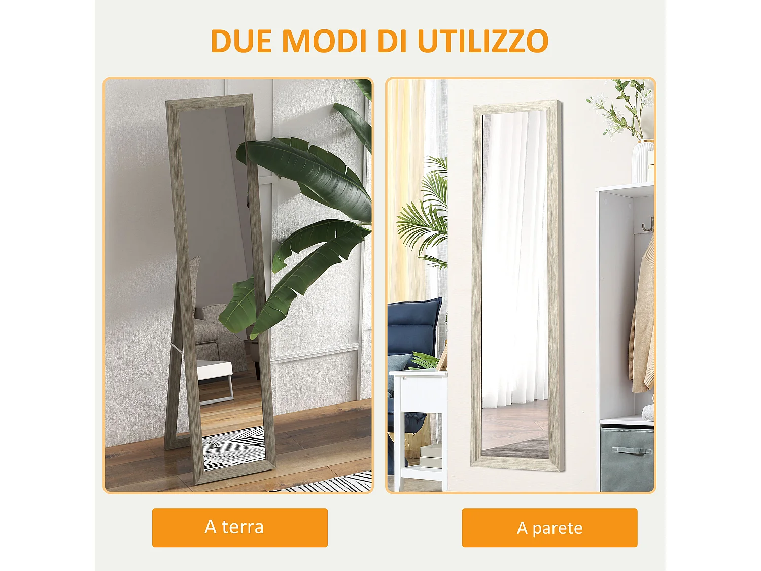 Specchio da terra moderno con cornice e supporto grigio