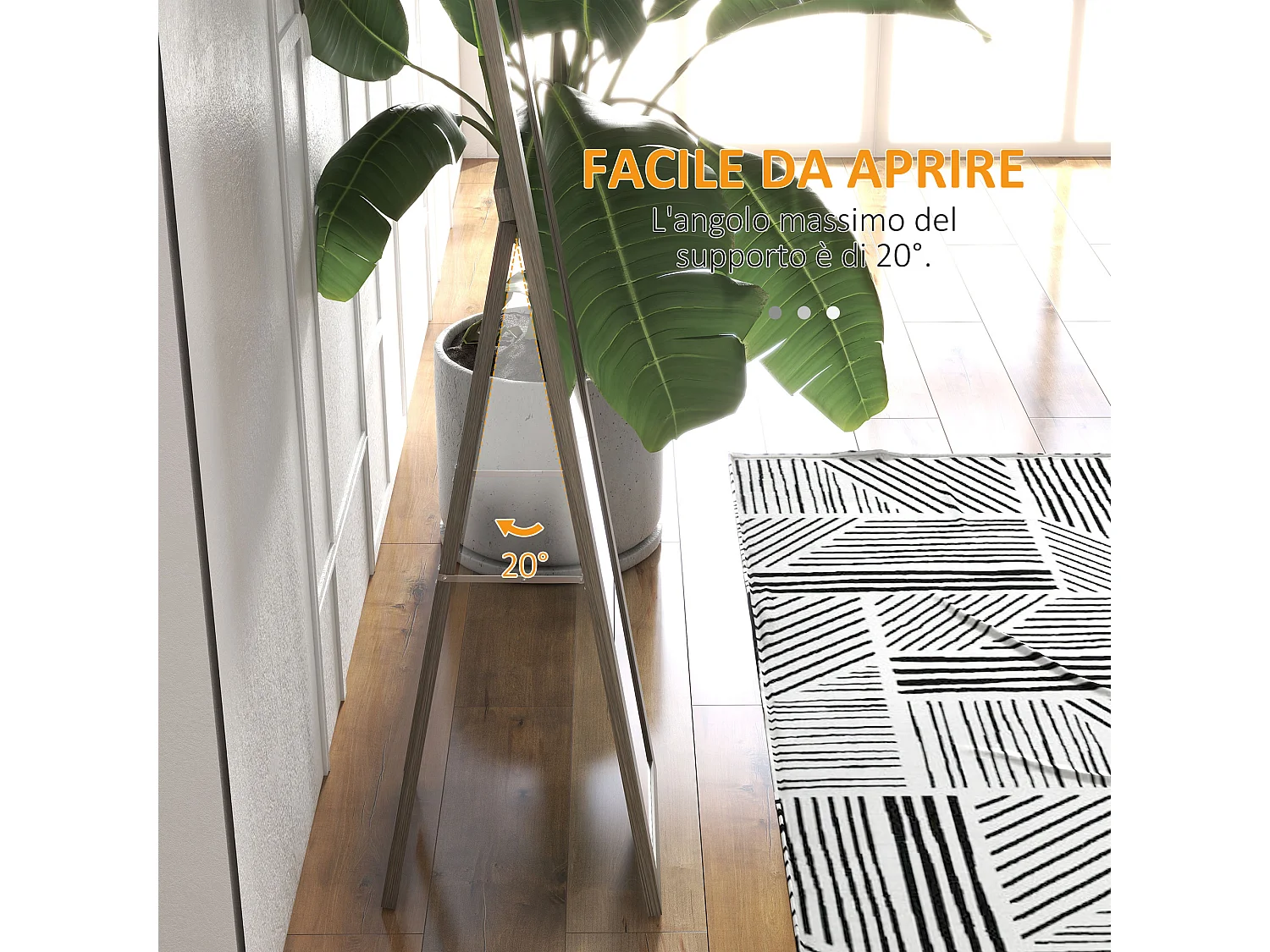 Specchio da terra moderno con cornice e supporto grigio