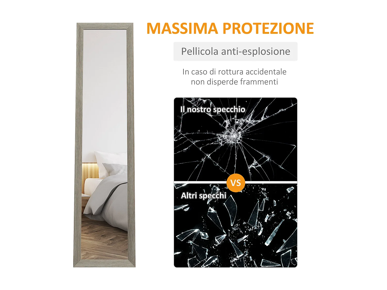 Specchio da terra moderno con cornice e supporto grigio