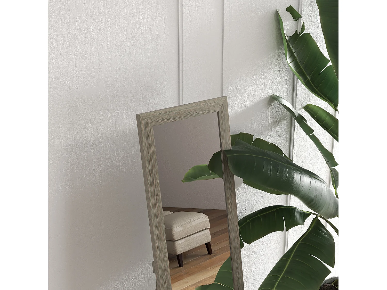 Specchio da terra moderno con cornice e supporto grigio