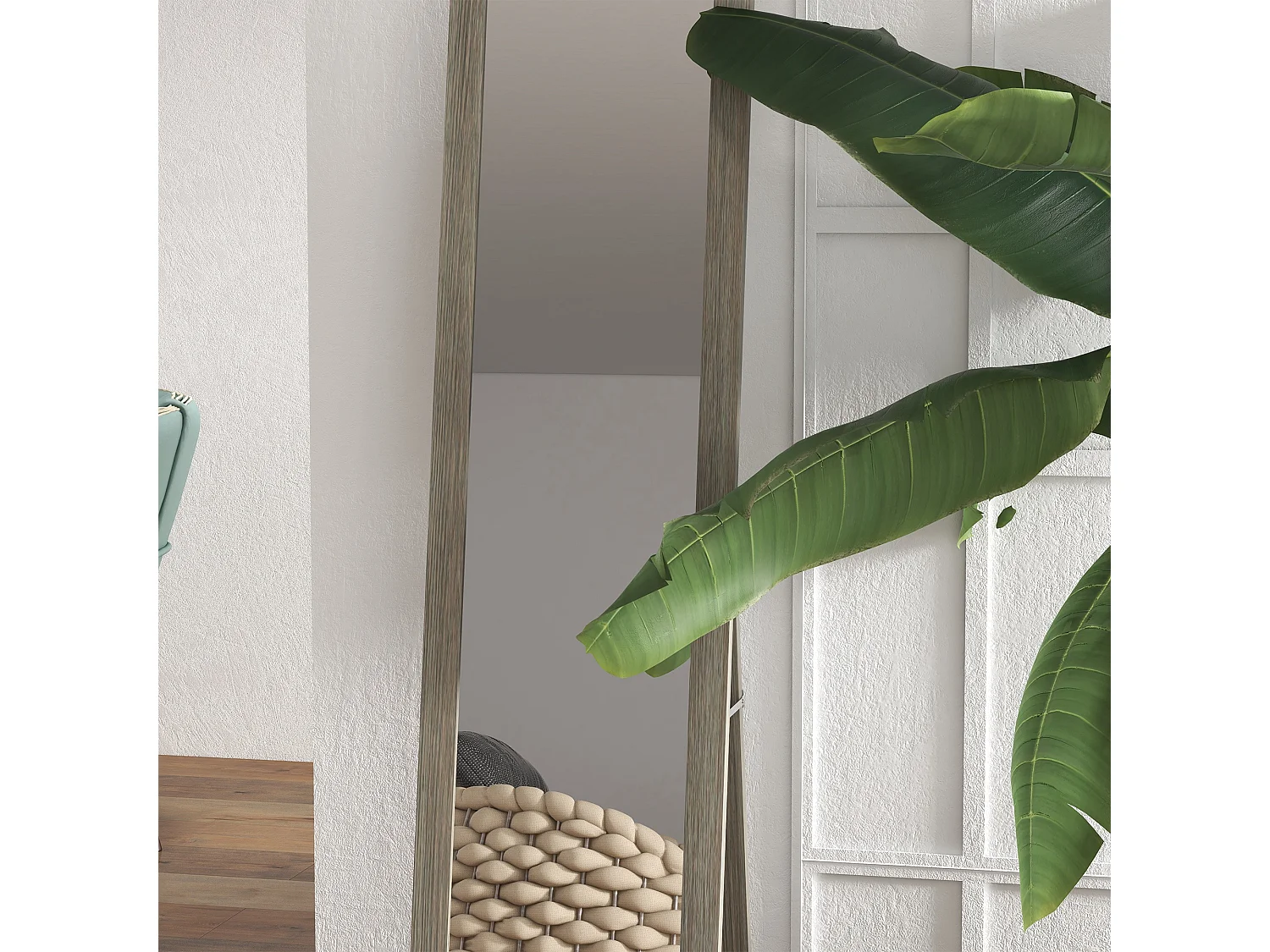 Specchio da terra moderno con cornice e supporto grigio