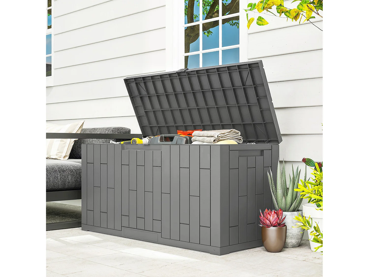 Baule da giardino 227l 106.5x43x54.5 cm grigio