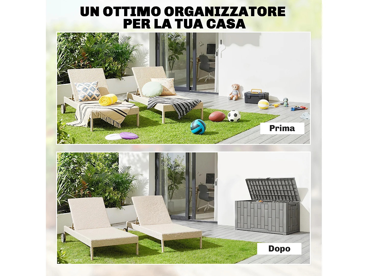 Baule da giardino 227l 106.5x43x54.5 cm grigio