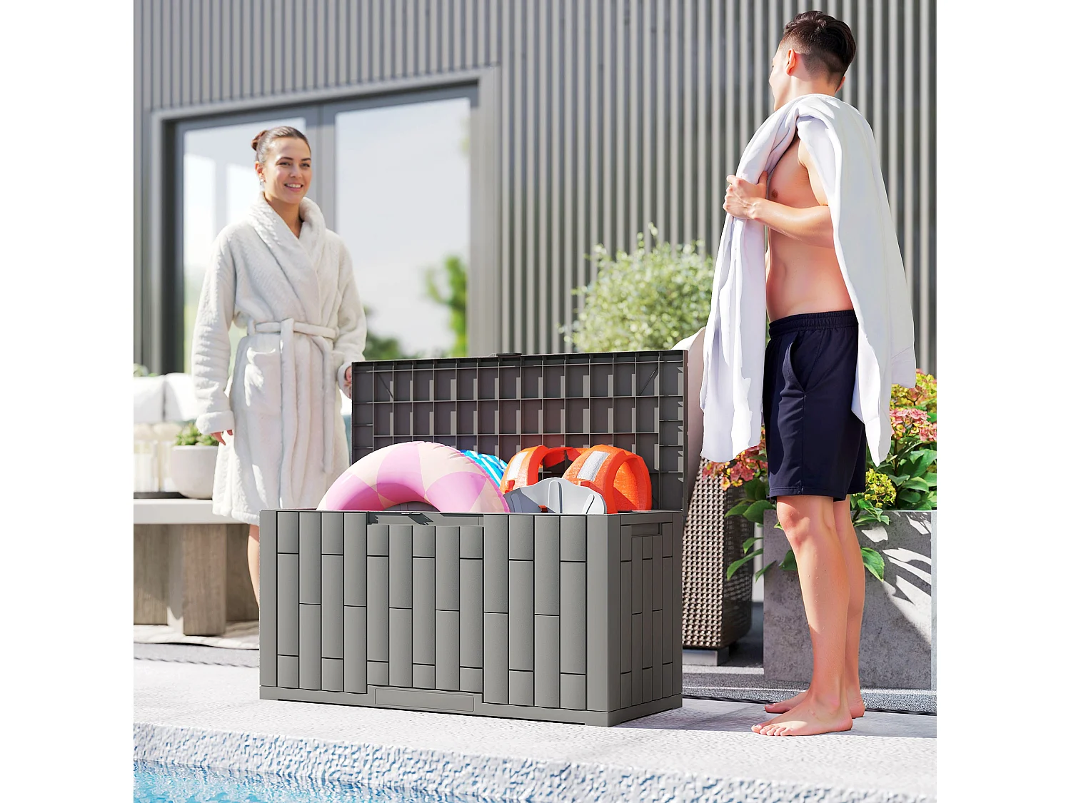 Baule da giardino 227l 106.5x43x54.5 cm grigio