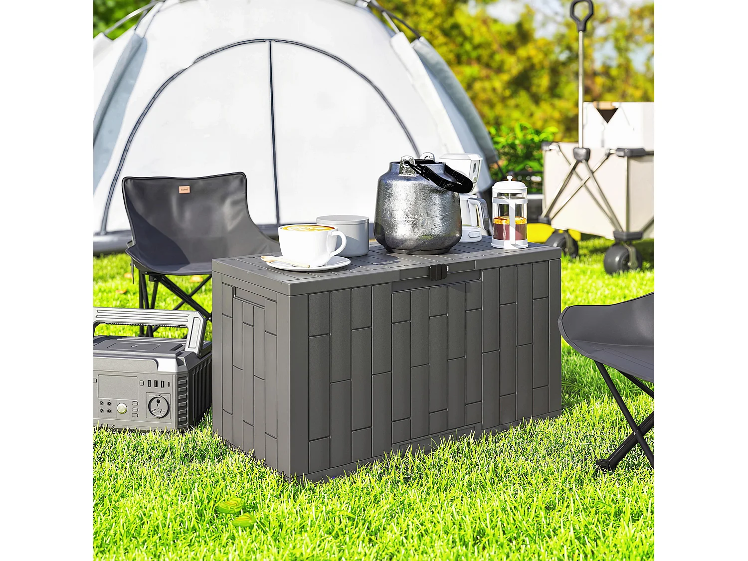 Baule da giardino 227l 106.5x43x54.5 cm grigio