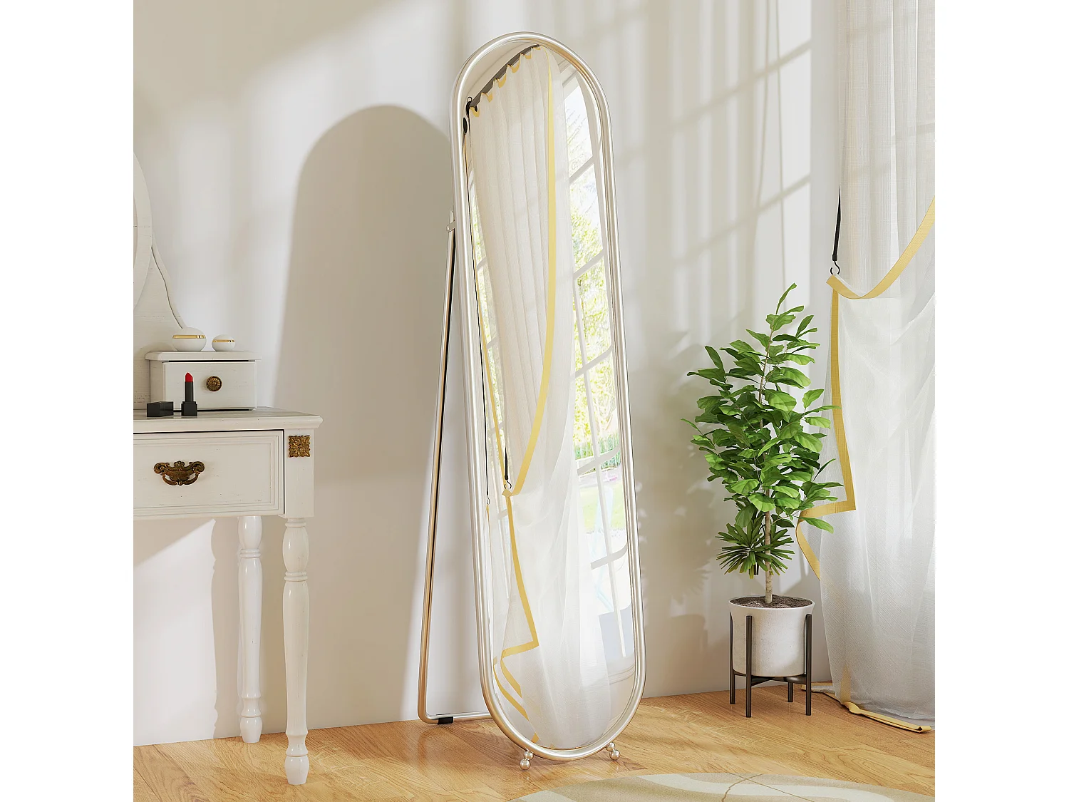 Specchio verticale da terra con supporto 40x4x160 cm argento