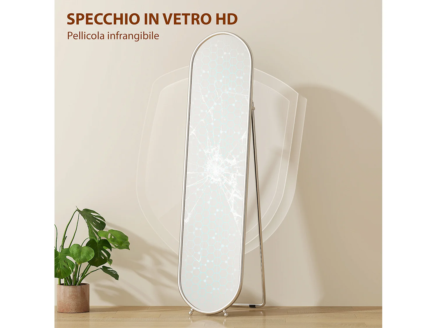 Specchio verticale da terra con supporto 40x4x160 cm argento