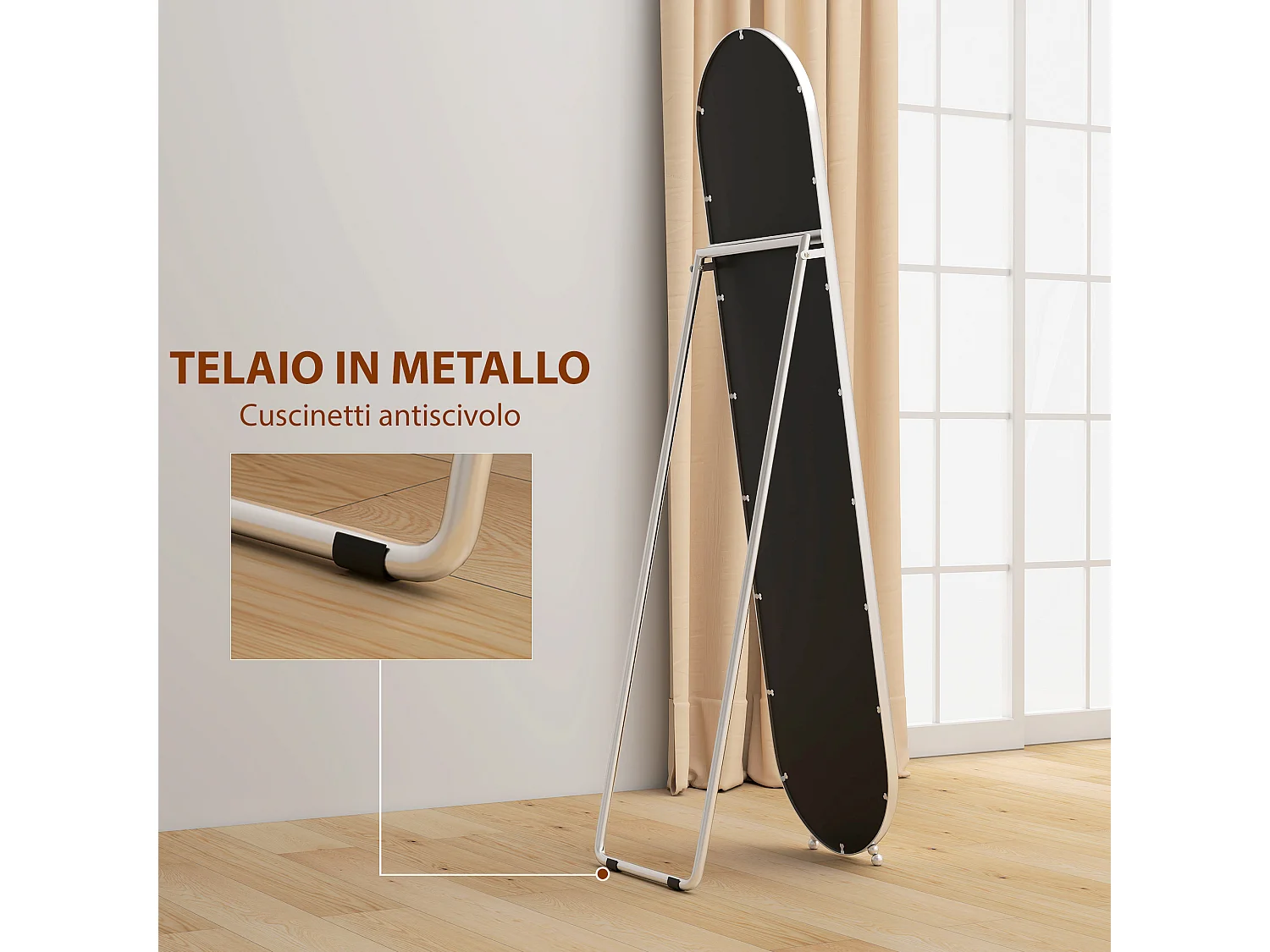 Specchio verticale da terra con supporto 40x4x160 cm argento