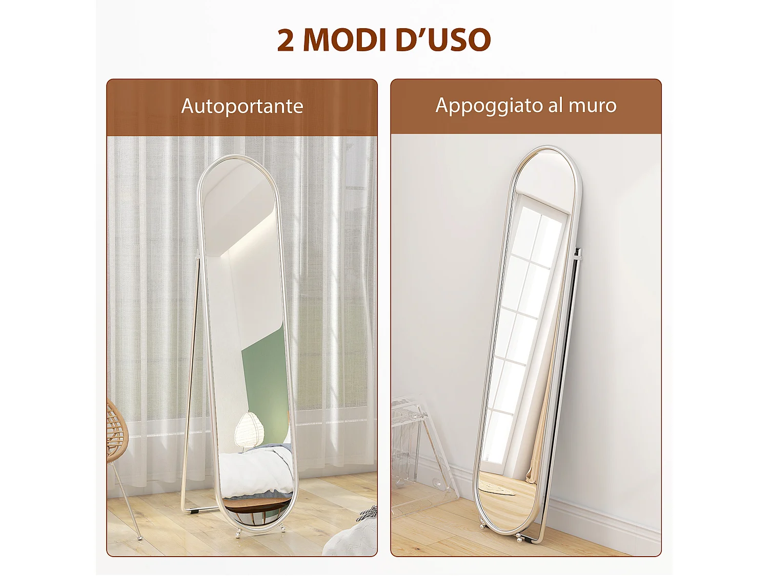 Specchio verticale da terra con supporto 40x4x160 cm argento