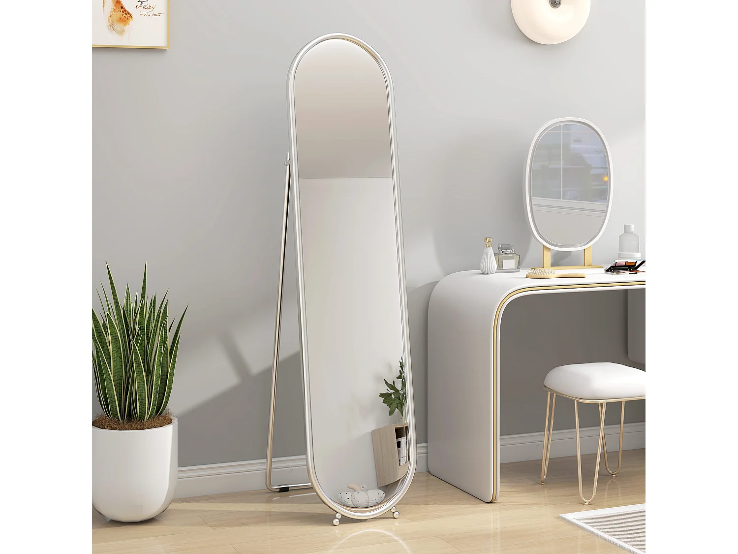 Specchio verticale da terra con supporto 40x4x160 cm argento
