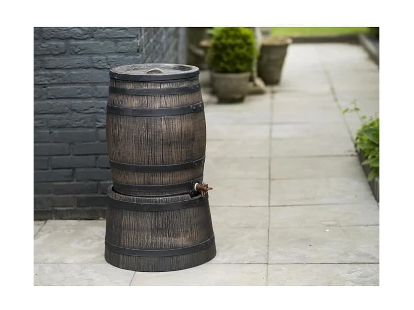 Récupérateur d'eau en forme de barrique - NATURE - En PE rotomoulé - 120 litres - Inclus accessoires