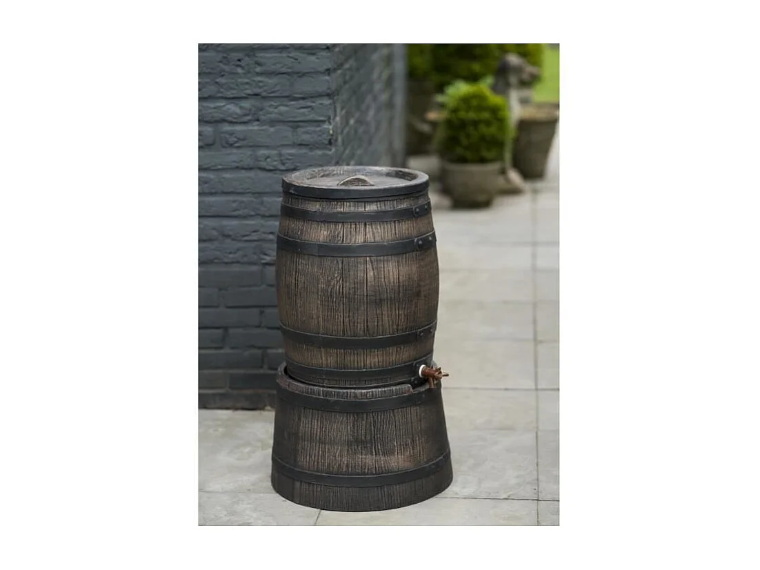 Récupérateur d'eau en forme de barrique - NATURE - En PE rotomoulé - 120 litres - Inclus accessoires