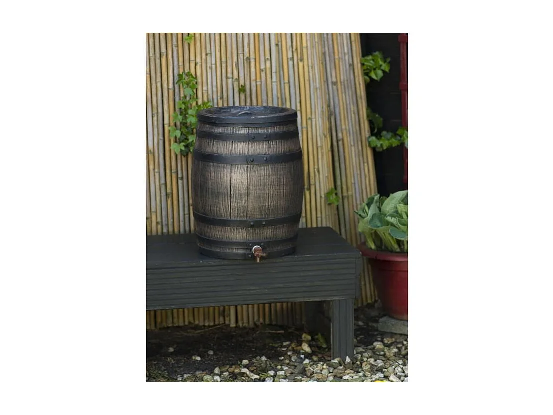 Récupérateur d'eau en forme de barrique - NATURE - En PE rotomoulé - 120 litres - Inclus accessoires