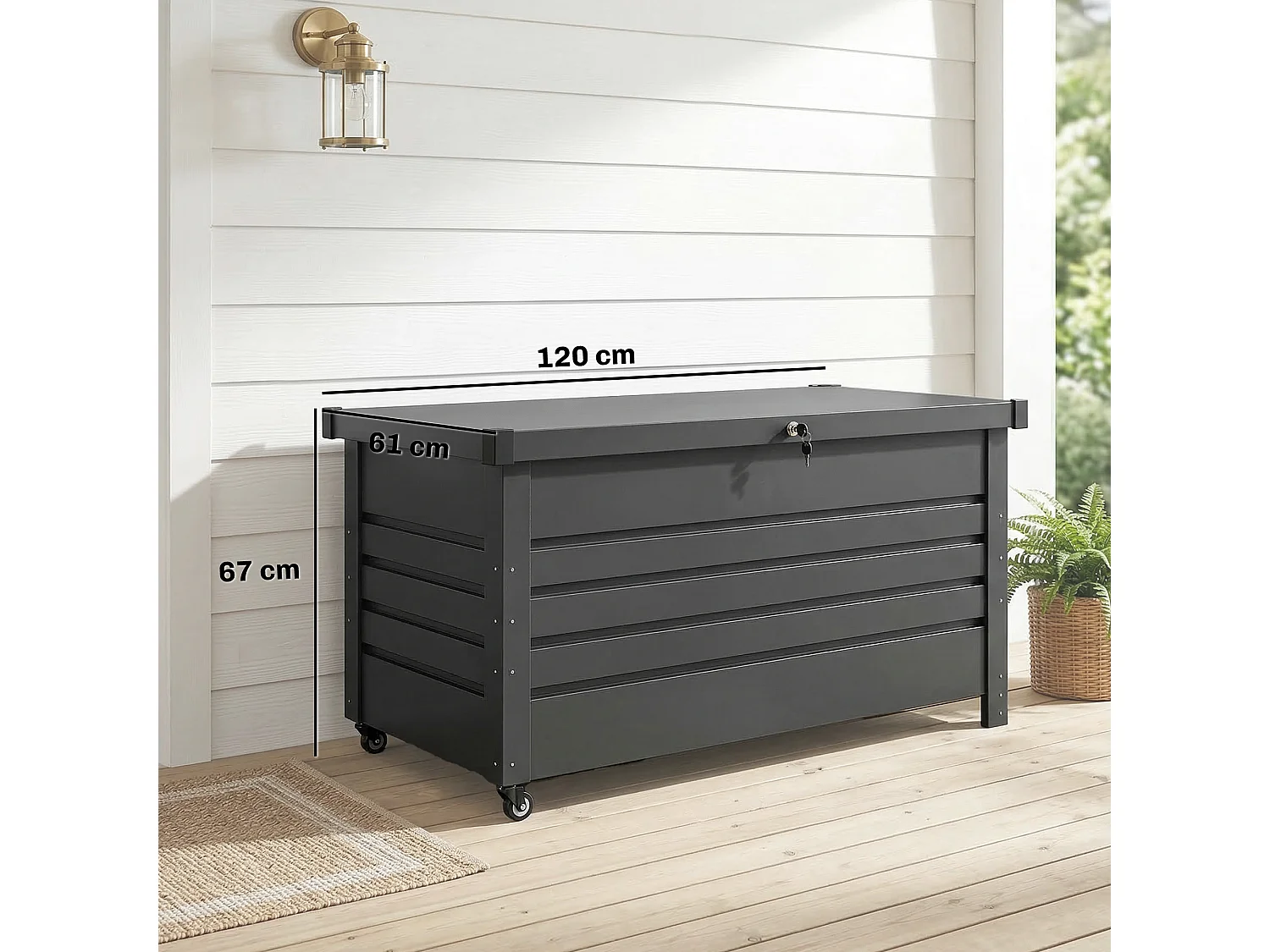 Cassa da esterno con coperchio bloccabile in metallo grigio