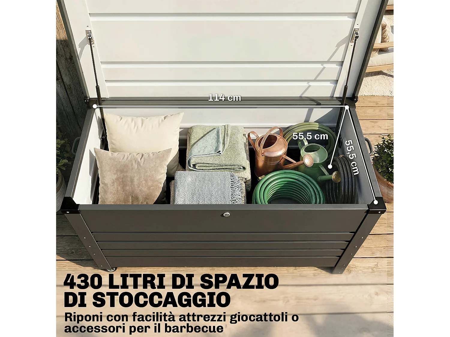 Cassa da esterno con coperchio bloccabile in metallo grigio