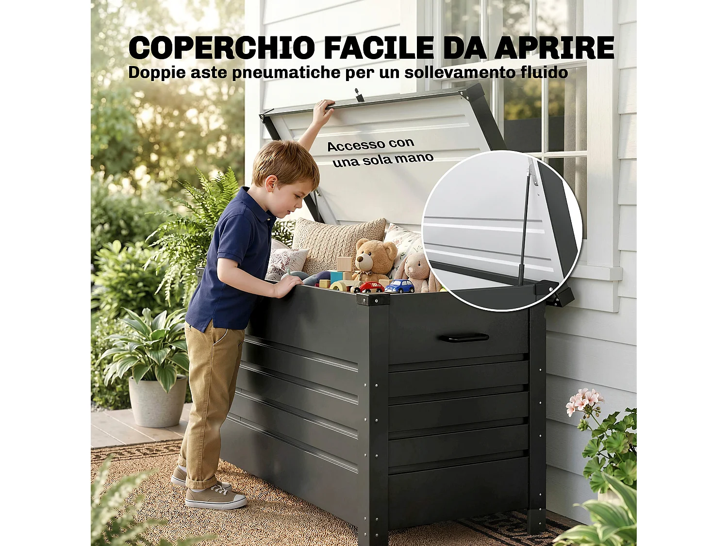 Cassa da esterno con coperchio bloccabile in metallo grigio