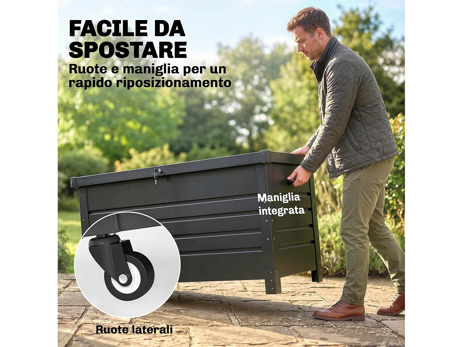 Cassa da esterno con coperchio bloccabile in metallo grigio