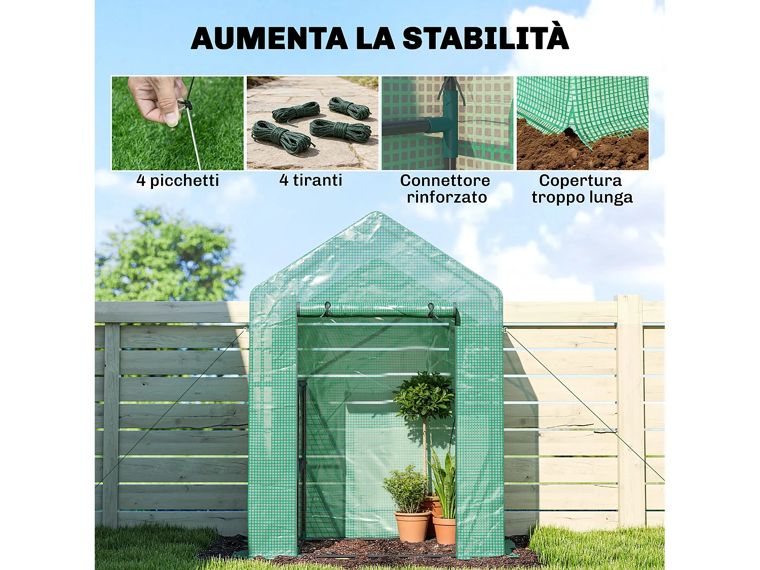 Serra da giardino a 2 ripiani in pe verde