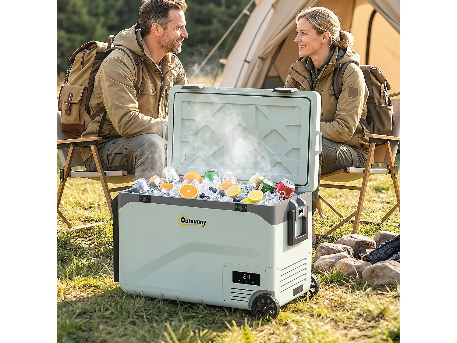 Frigorifero portatile a compressore con ruote plastica grigio