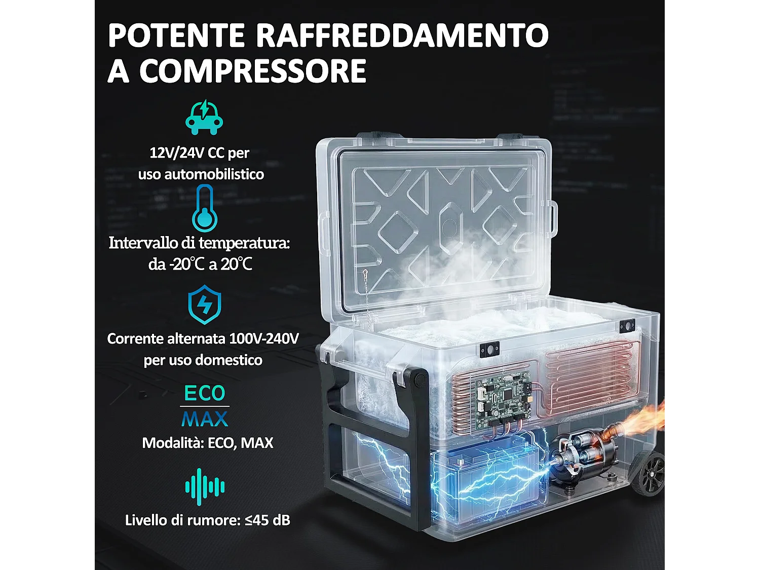 Frigorifero portatile a compressore con ruote plastica grigio