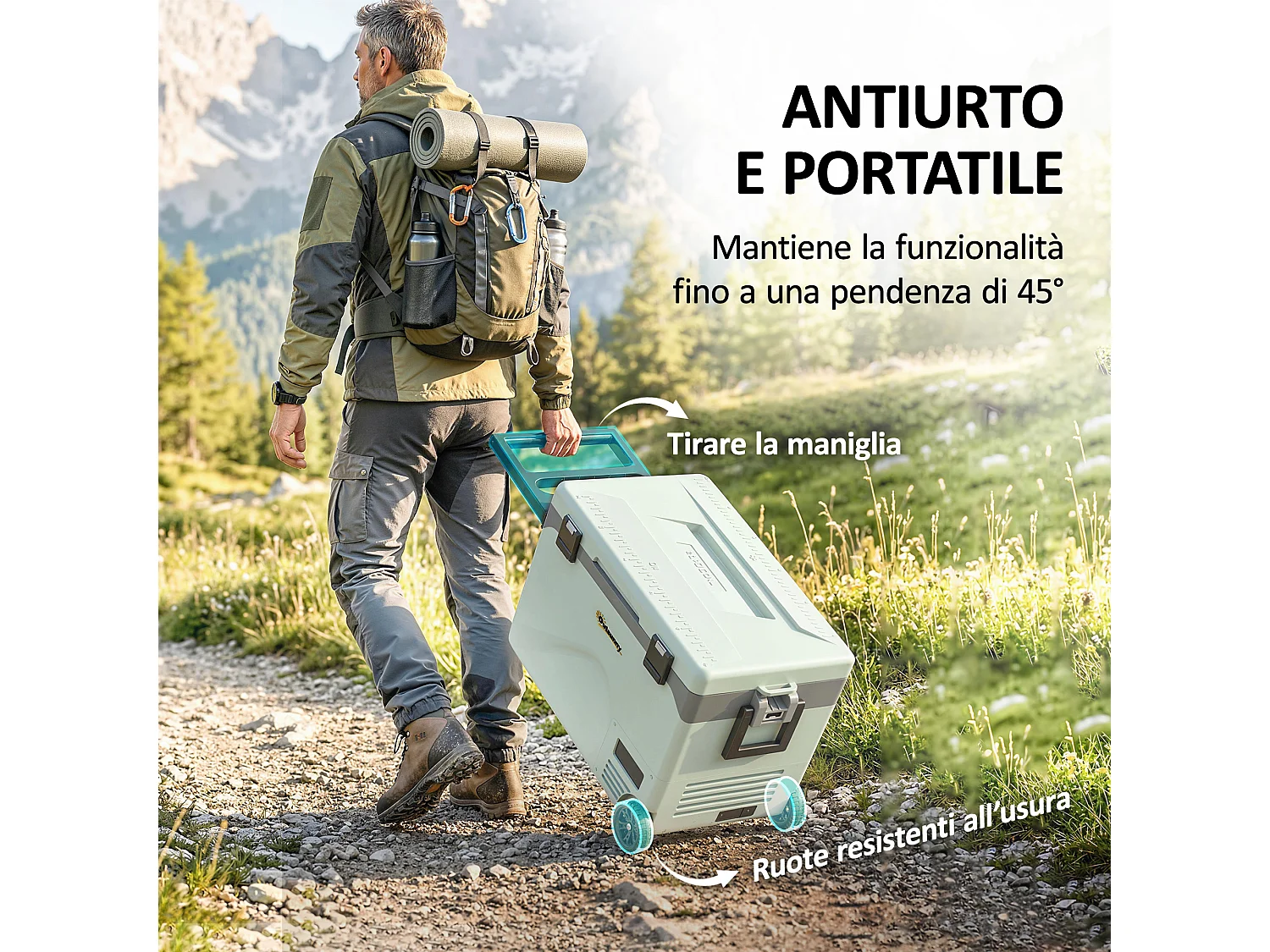 Frigorifero portatile a compressore con ruote plastica grigio
