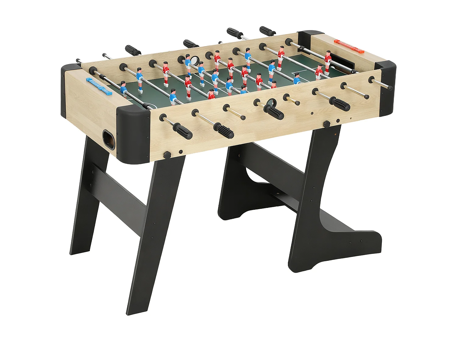 Calcio balilla pieghevole con impugnature antiscivolo verde e legno