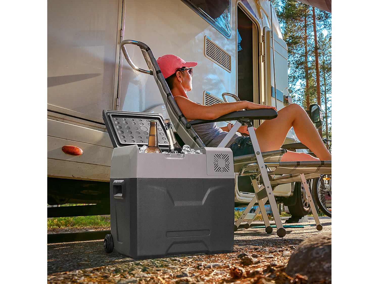 Frigo per auto da 50l con pannello touch e 2 rotelle grigio