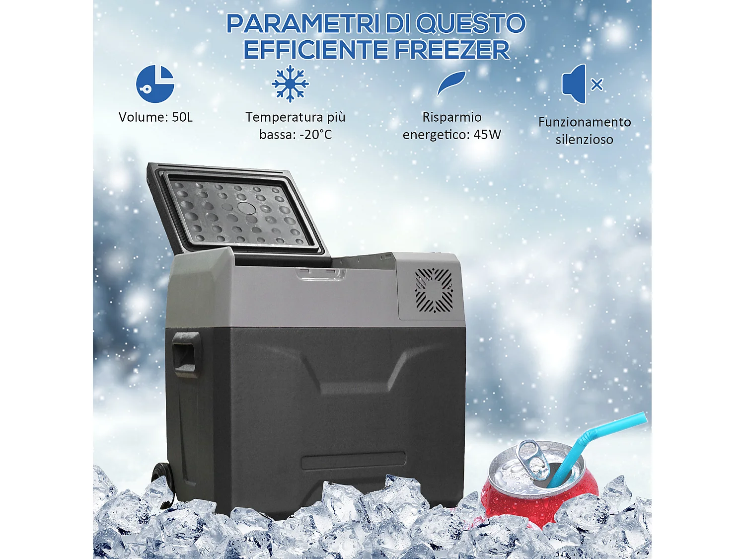 Frigo per auto da 50l con pannello touch e 2 rotelle grigio