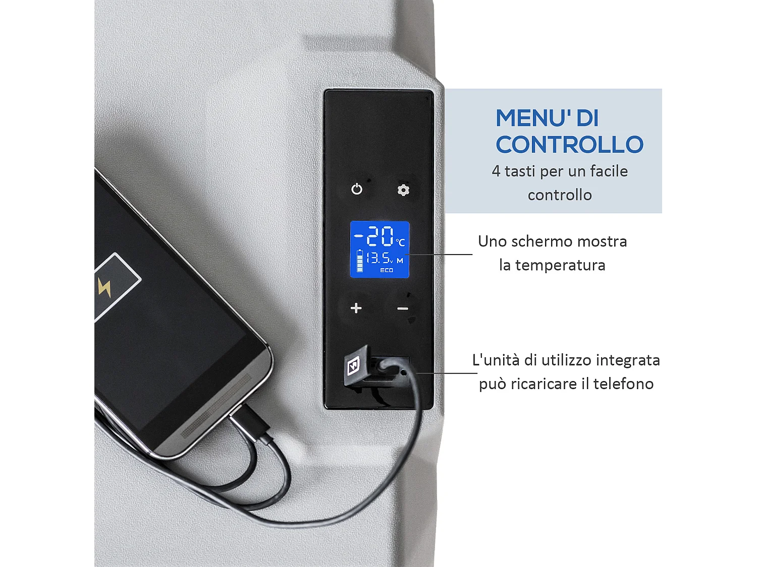 Frigo per auto da 50l con pannello touch e 2 rotelle grigio