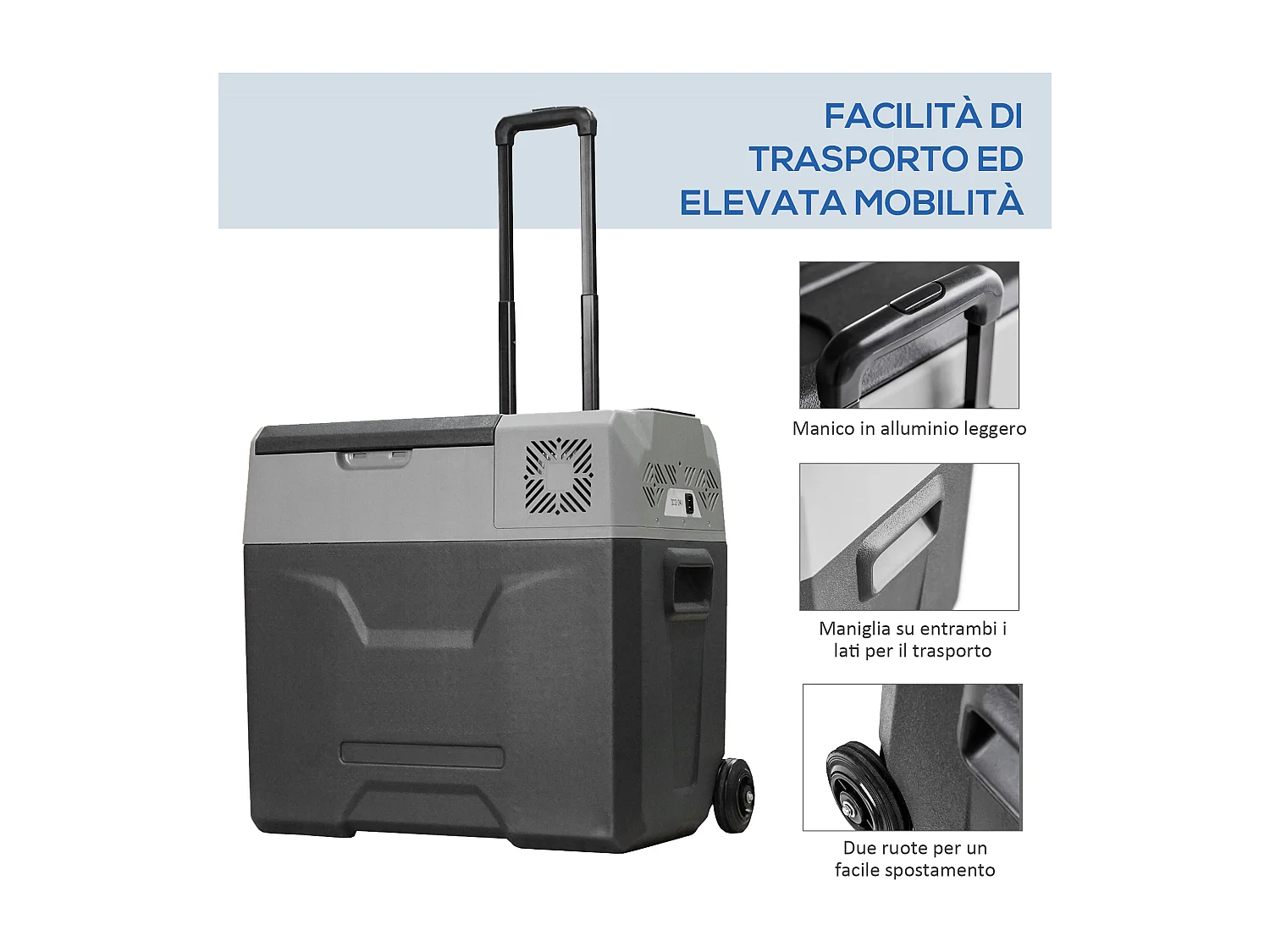 Frigo per auto da 50l con pannello touch e 2 rotelle grigio