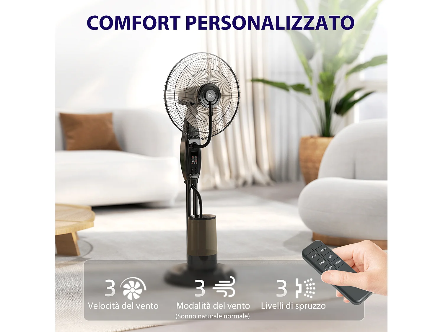 Ventilatore nebulizzatore serbatoio 3.2l 3 modalità e 3 velocità